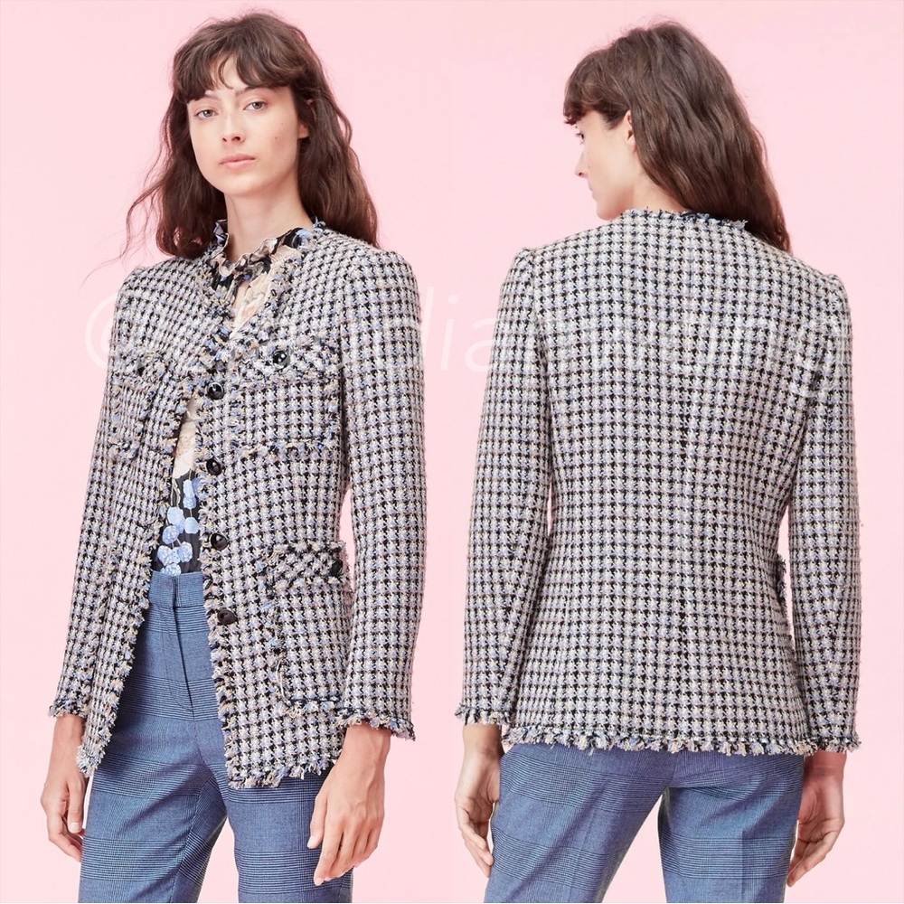 REBECCA TAYLOR Tweed Fray Four-Pocket Jacket in Multi